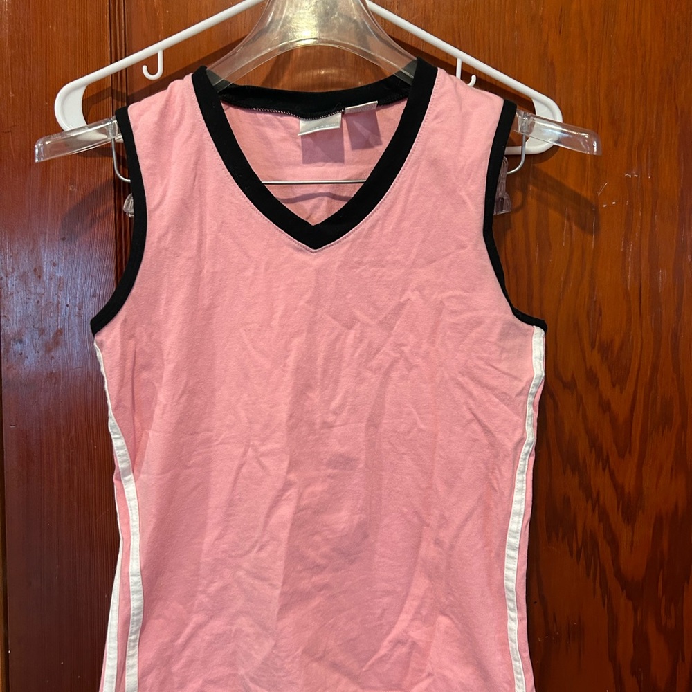 Y2K Prospirit Pink Fitted Tank Top with Black Trim and stripes
